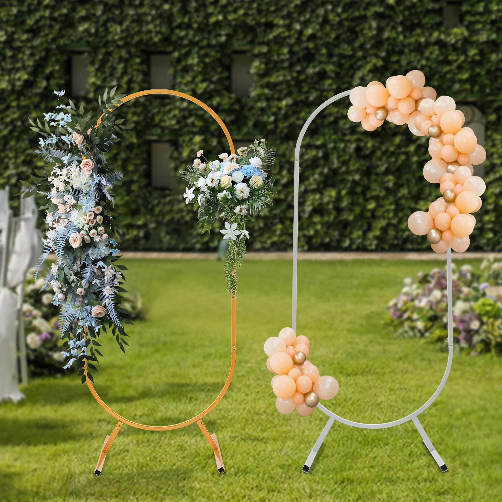 1.4/1.7/2m Oval Metal Wedding Arch Stand Balloon Flower Holder Frame Decor Backdrop White/Gold