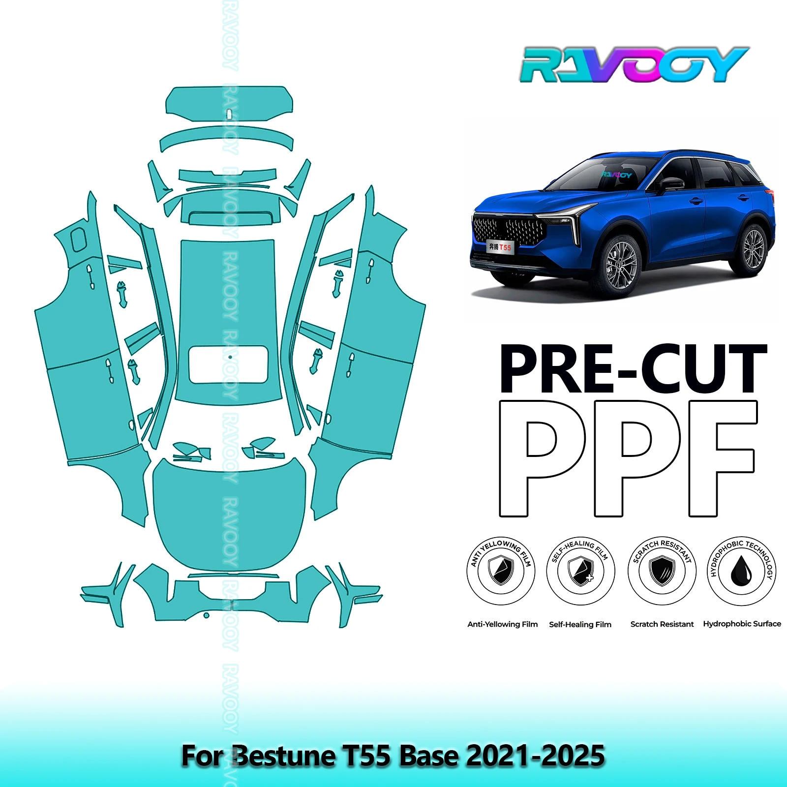 RAVOOY 8.5Mil Precut TPU PPF Full Vehicle Clear Bra Stone Chip Guard EU UK For Bestune T55 Base 2021-2026