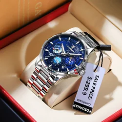 POEDAGAR Luxury Quartz Man Watch Chronograph Date Men's Stainless Steel Watch Luminous Waterproof Fashion Watches for Men Reloj