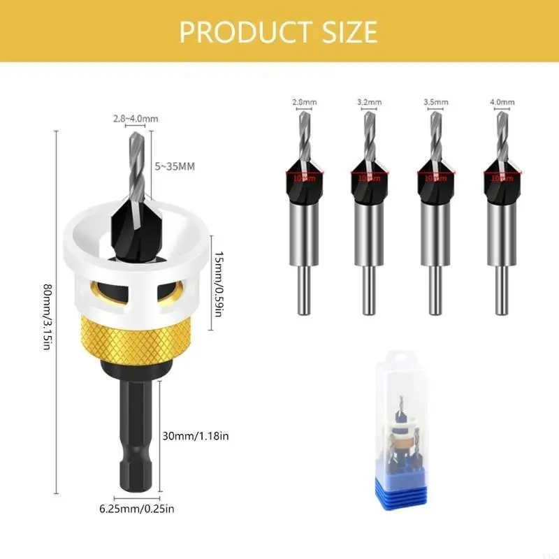 Countersink Drill Bits With Depth Stop Shank Hole Opener Woodworking Y4QC