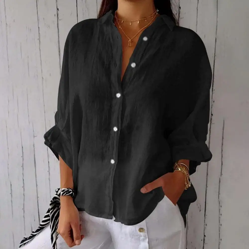 Women Solid Color Shirt Stylish Women's Casual Shirt with Lapel Collar 3/4 Sleeve Back Slit Bow Tie Detail Solid for Everyday