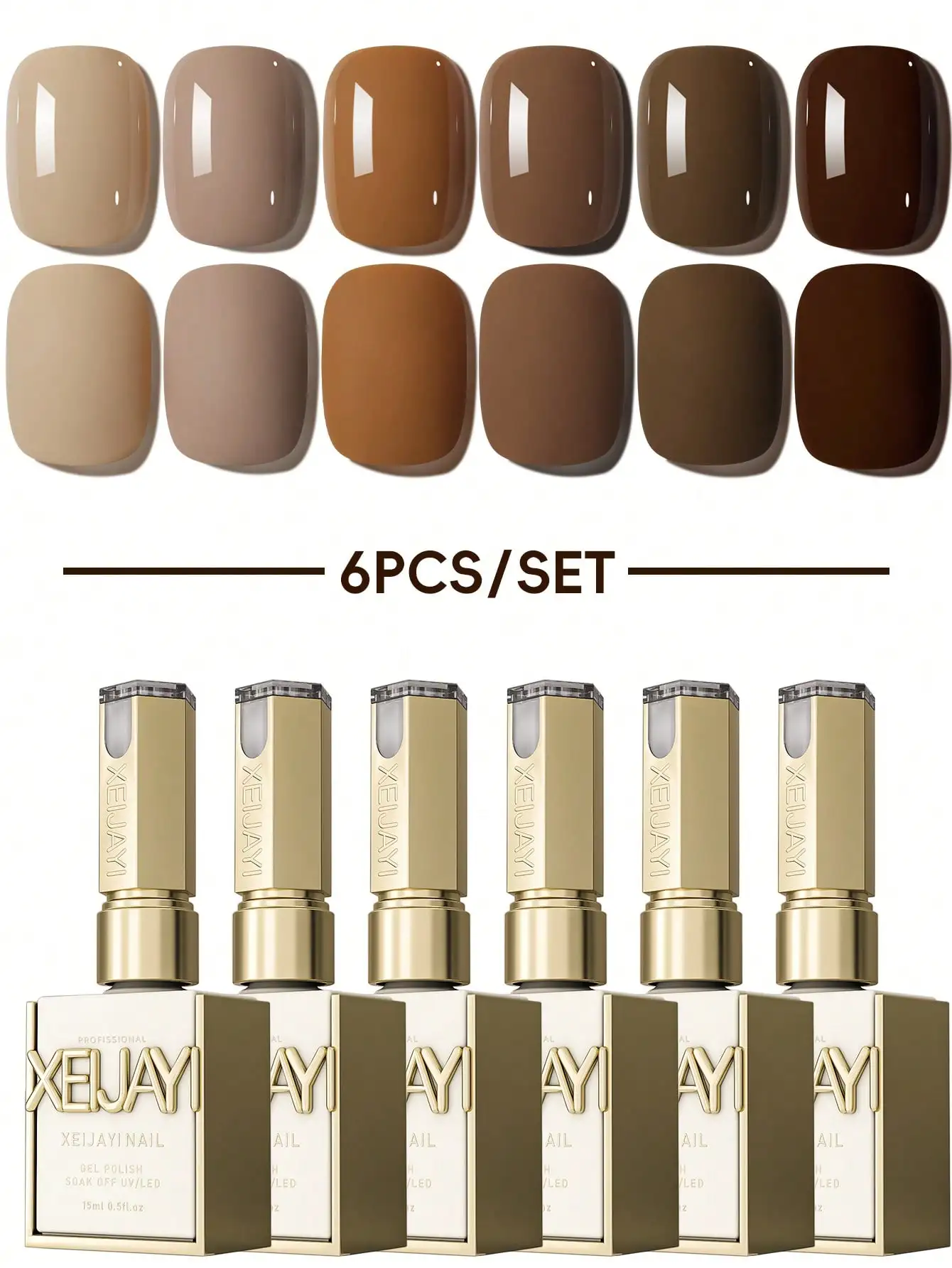 XEIJAYI 6 szt. 15ML Żel do paznokci z serii Brow, półtrwały hybrydowy lakier hybrydowy, top coat, żel do paznokci UV LED do zdobienia paznokci, do demontażu wodą