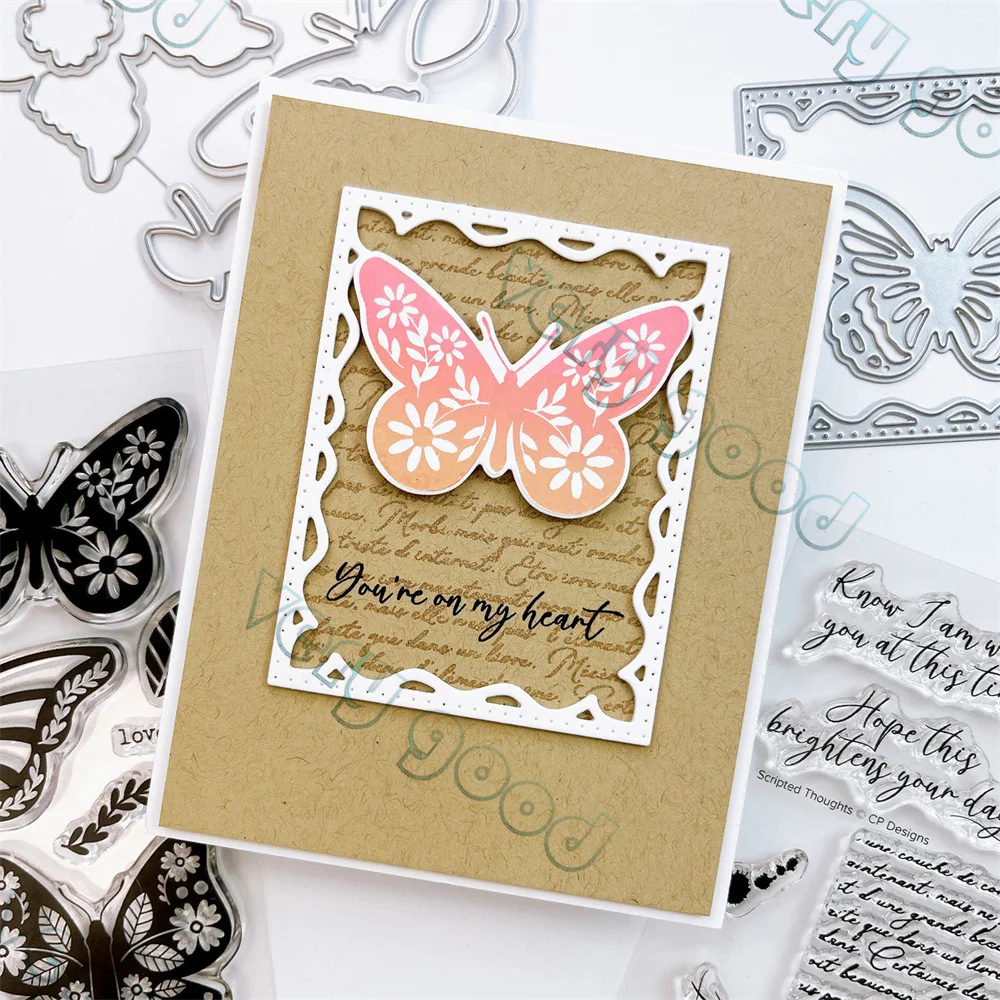 Flourished Butterflies Woodland Wreath Cutting Dies and Stamps Scrapbook Diary Decoration Embossing Template DIY Handmade 2024