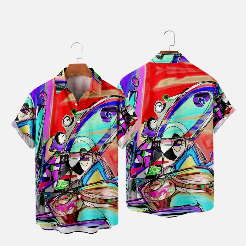 

Men's Fashion Hawaiian T-Shirts Abstract Art 3D Print Cozy Casual One Button Shirts Short Sleeve Beach Oversized Clothes 1