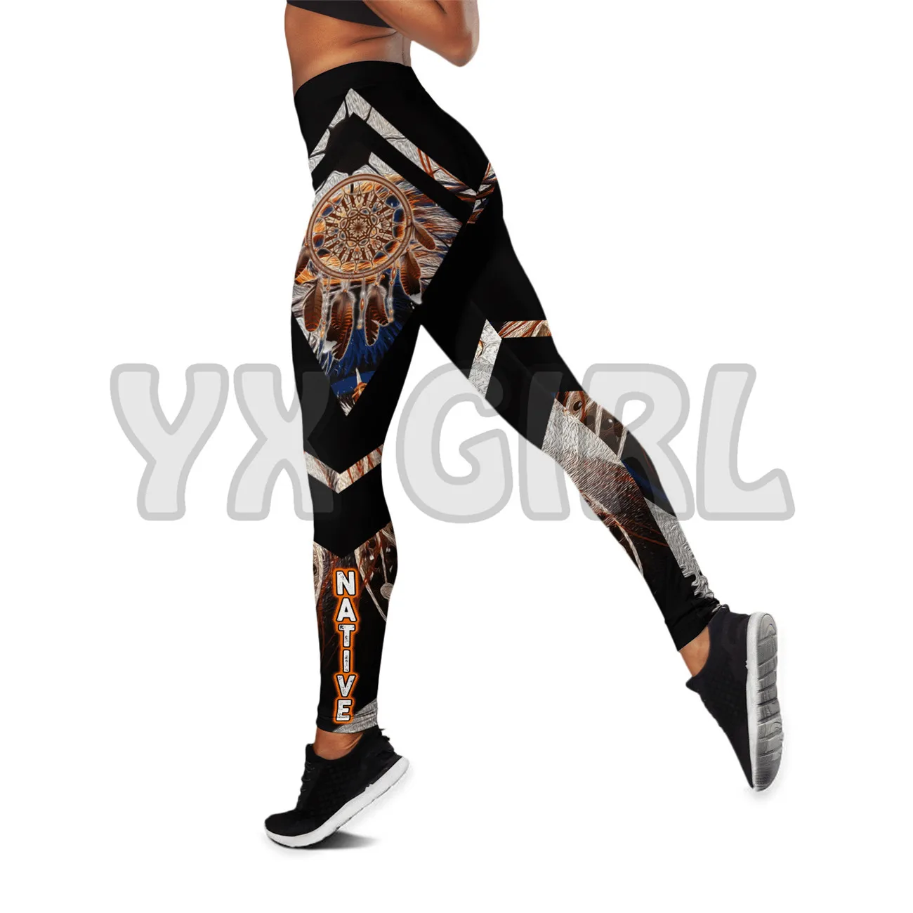 Beadwork Art In Eagle Design Native  3D Printed Tank Top+Legging Combo Outfit Yoga Fitness Legging Women