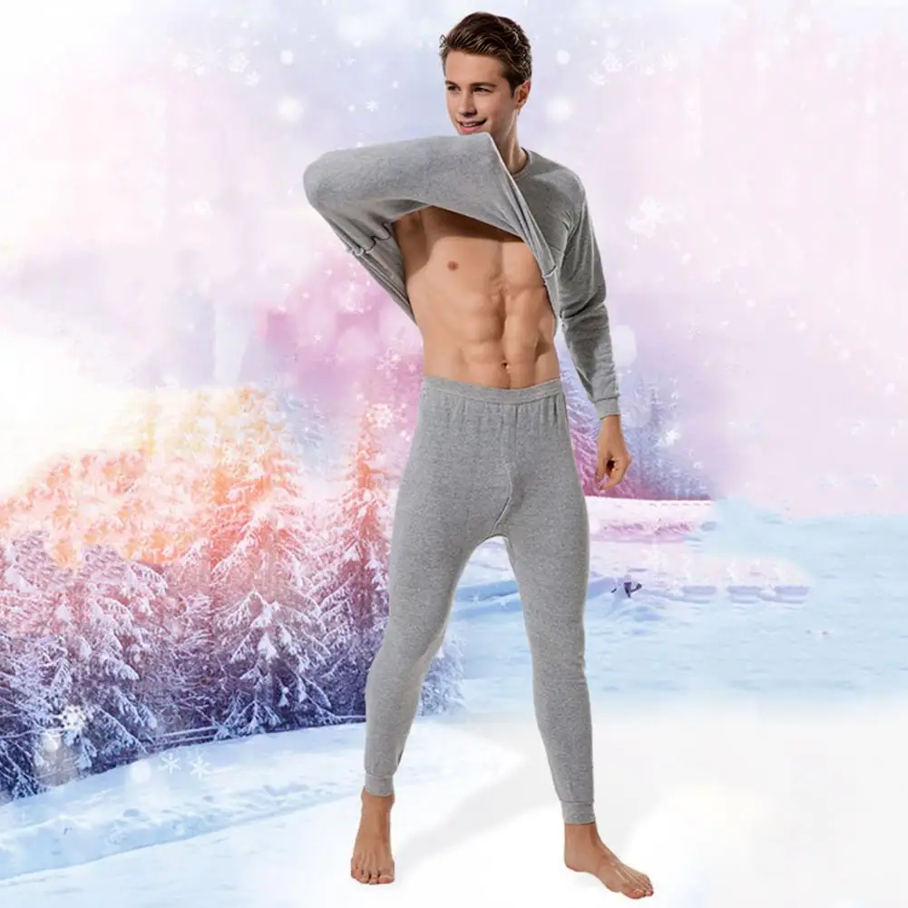 Men Sportswear Set with Regular Fit Cozy Men's Lounge Set with Plush Lining Elastic Waist Pants Solid Color Pajamas for Relaxing