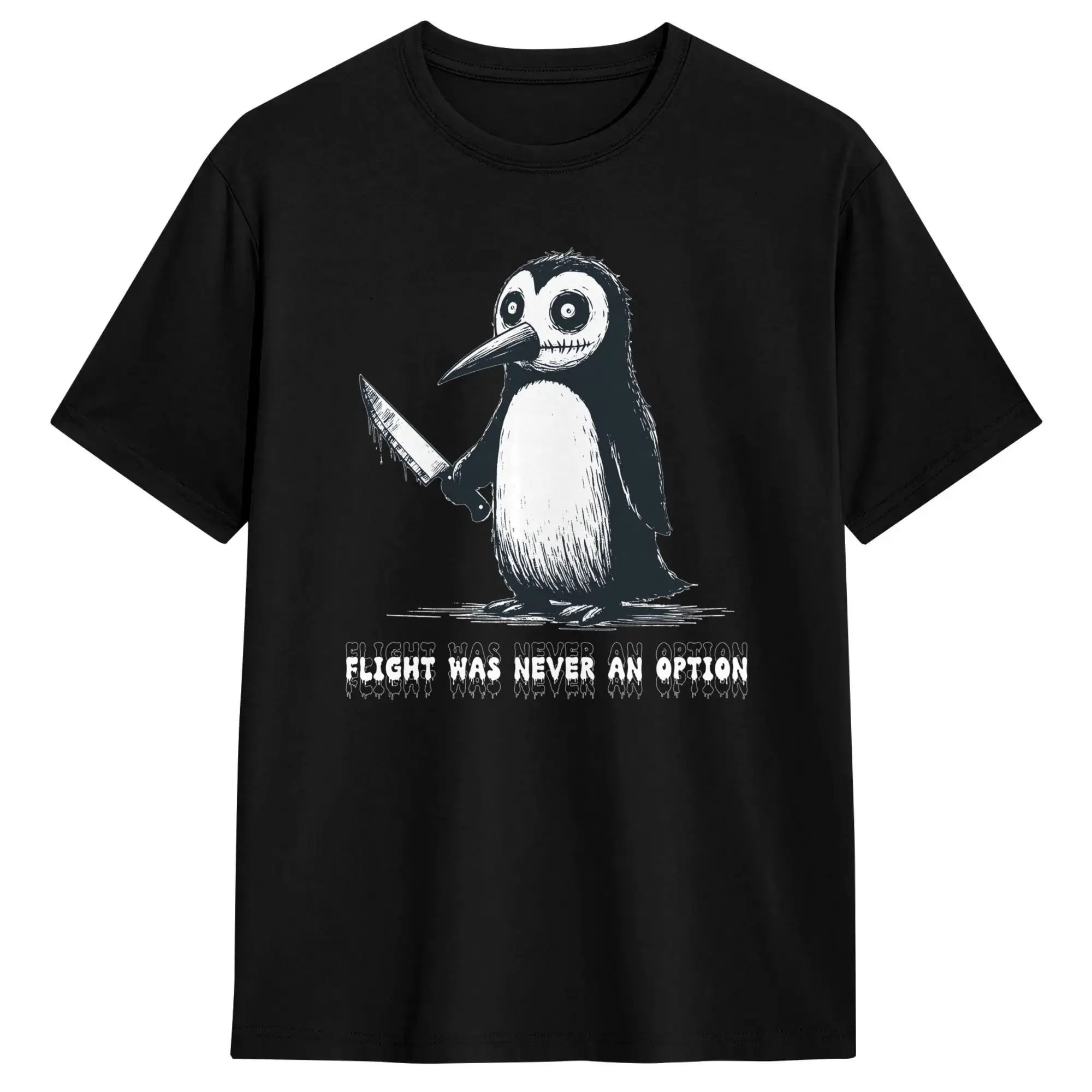 Funny Penguin Holding Knife Flight was Never an Option Bird T-Shirt Summer  Cotton T-Shirts For Men Casual Tee Shirt Streetwear