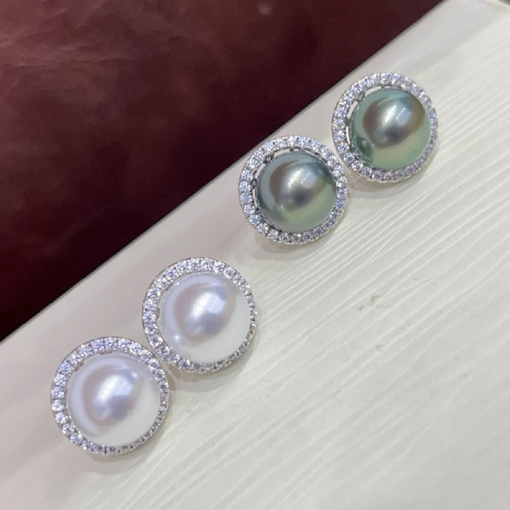 New Sweet Pearl Earrings AAAA 9-10mm 10-11mm Natural South Sea Round Sunflower Pearl Earrings 925 Removable