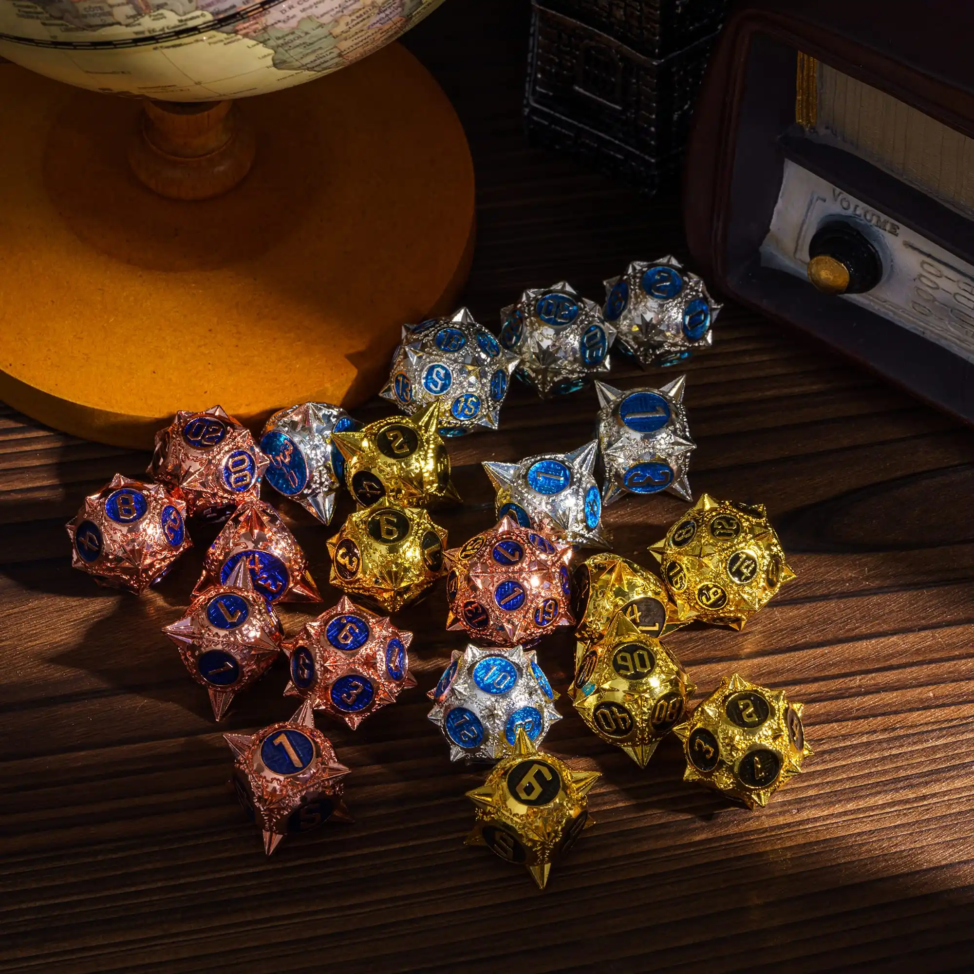 Polyhedral D & D Dices Set for Dungeons and Dragons, Pathfinder Board Games, 7 Angular Metal Dice, D4, D6, D8, D10, D%, D12, D20