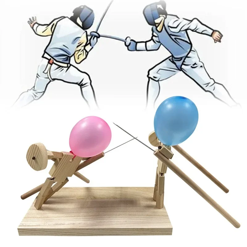 Palloncino Bamboo Man Battaglia Burattini di recinzione in legno fatti a mano Gioco di battaglia Bots in legno Gioco di battaglia con palloncino ad azione rapida per due giocatori