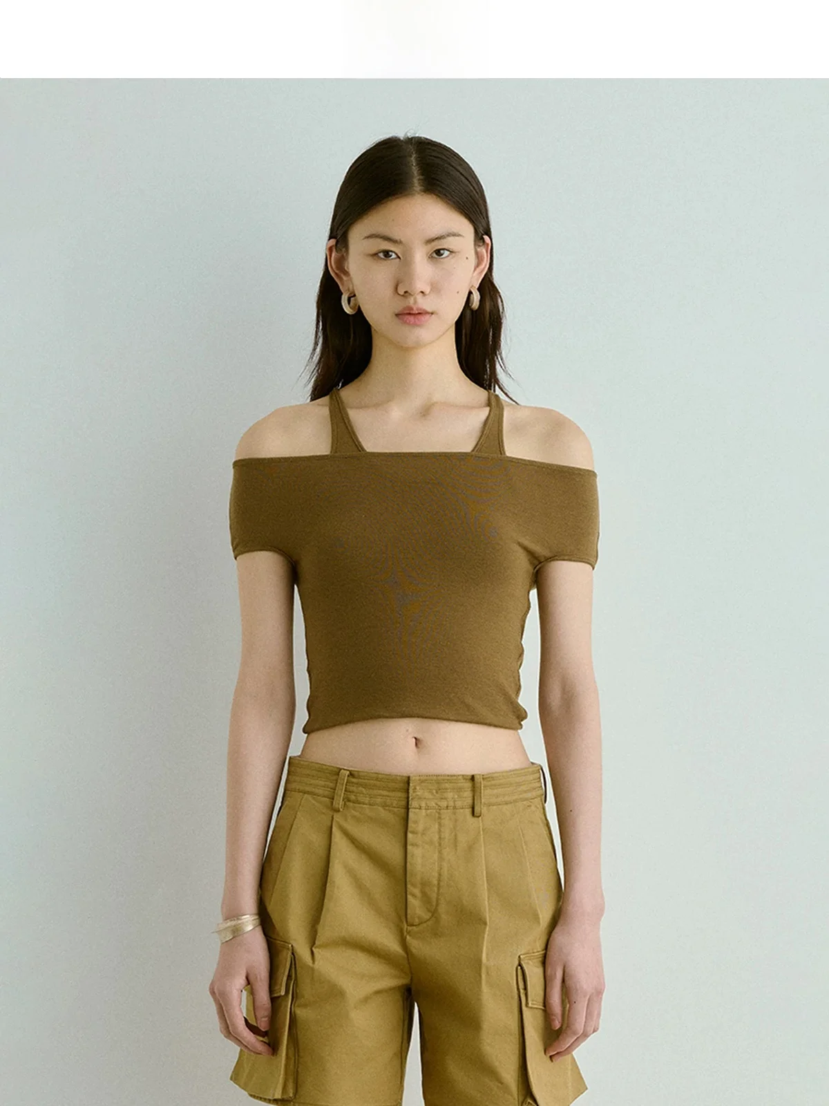 

Жилет Sagestudio Moss Brown Layered с тонкими бретелями и воротником на одно плечо, женский топ, модный, для повседневной носки, стандартный крой