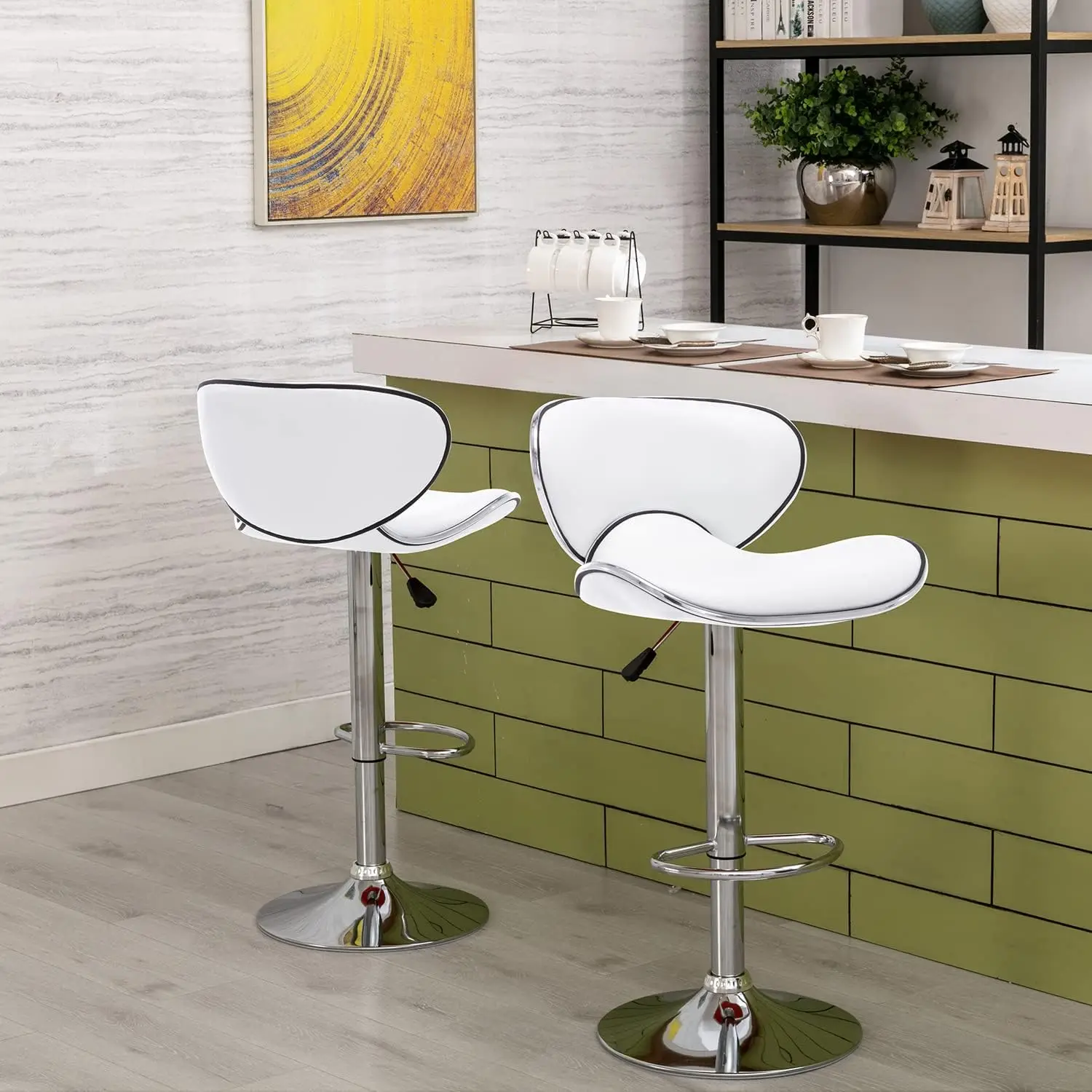 Furniture Direct PU Leather Adjustable Bar Stools, Modern Swivel Airlift Barstools with Back, Armless Counter Height Chair