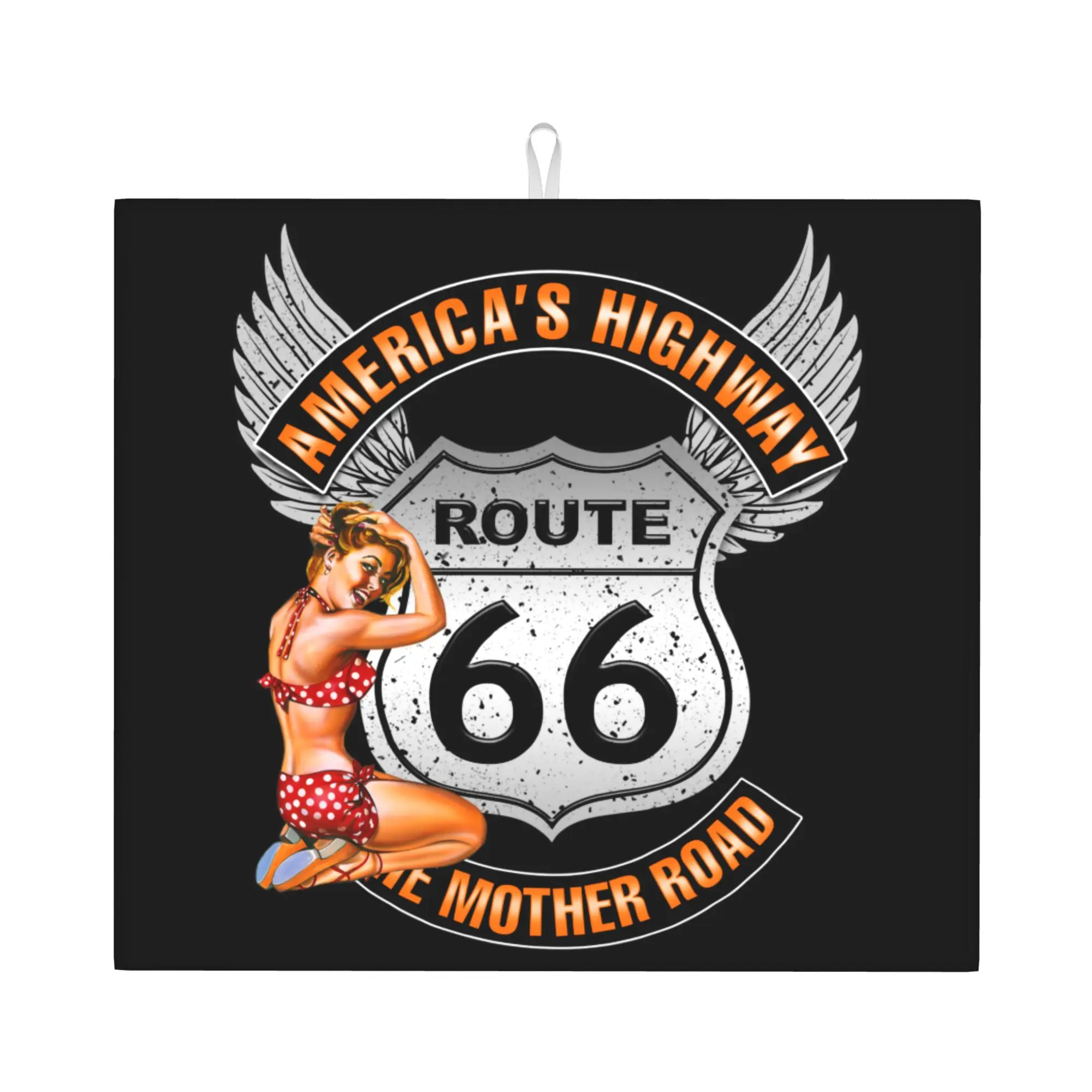 Drying Mat For Kitchen Route 66 Mother Road Sexy PinUp Barware Tableware Oil Proof Reusable  Washable Kitchen Sink Drying Pad