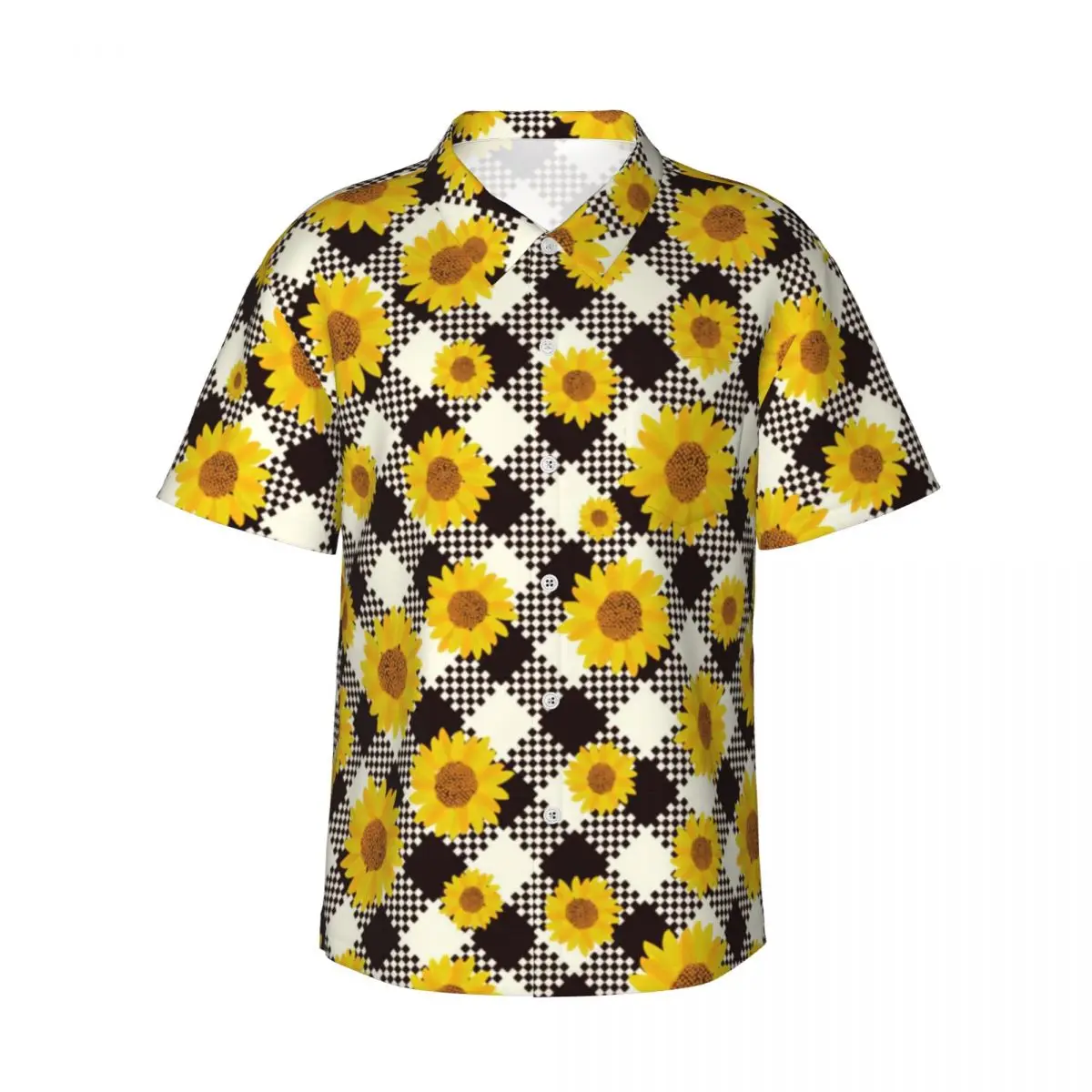Sunflower Checkerboard Casual Shirt Cute Summer Print Cool Hawaiian Shirts Man Short-Sleeve Beach Street Oversized Blouses