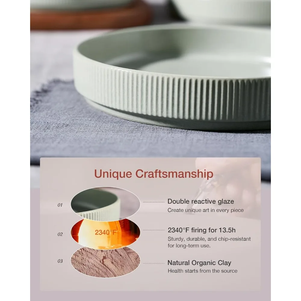 Большие миски для макарон, набор из 6 предметов, миски для обеденного салата, светло-зеленые неглубокие миски для еды, идеально подходят для сервировки макарон и салатов