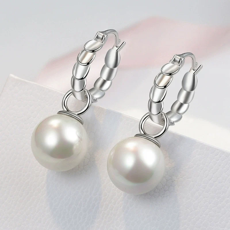 French Temperament Pea Pearl Circle Earring Simple 925 Silver Earrings For Women KOFSAC