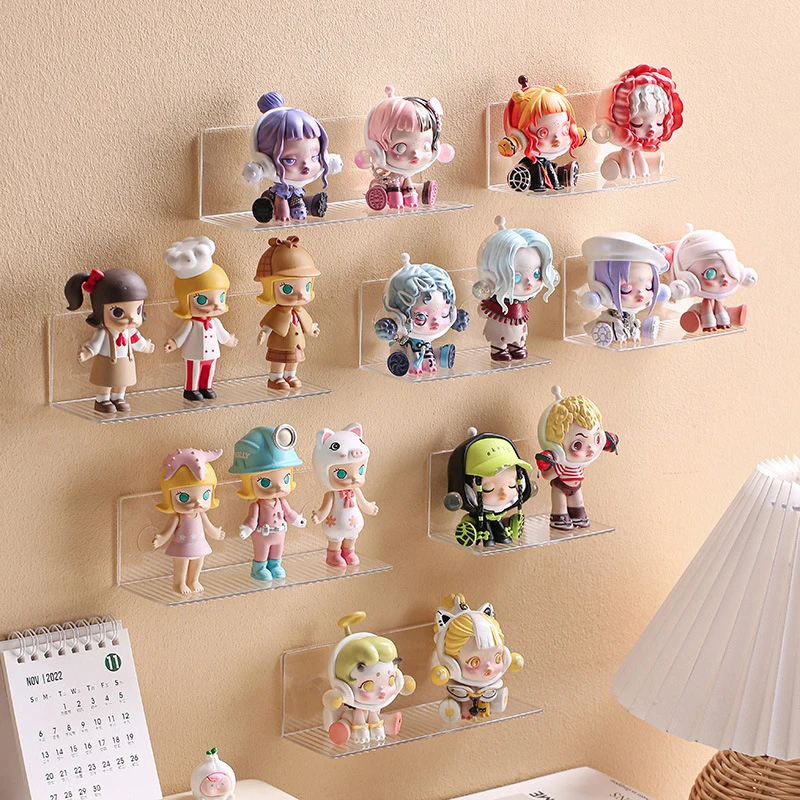 Self-Adhesive Transparent Acrylic Wall Mounted Figures Display Storage Rack DIY Toy Stand