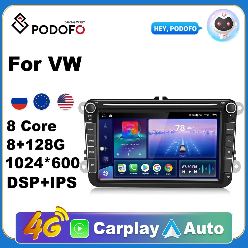 Podofo 2 Din Car Radio Android 10.0 For VW/Volkswagen/Golf/Polo/Passat/b7/b6/SEAT/leon/Skoda 8