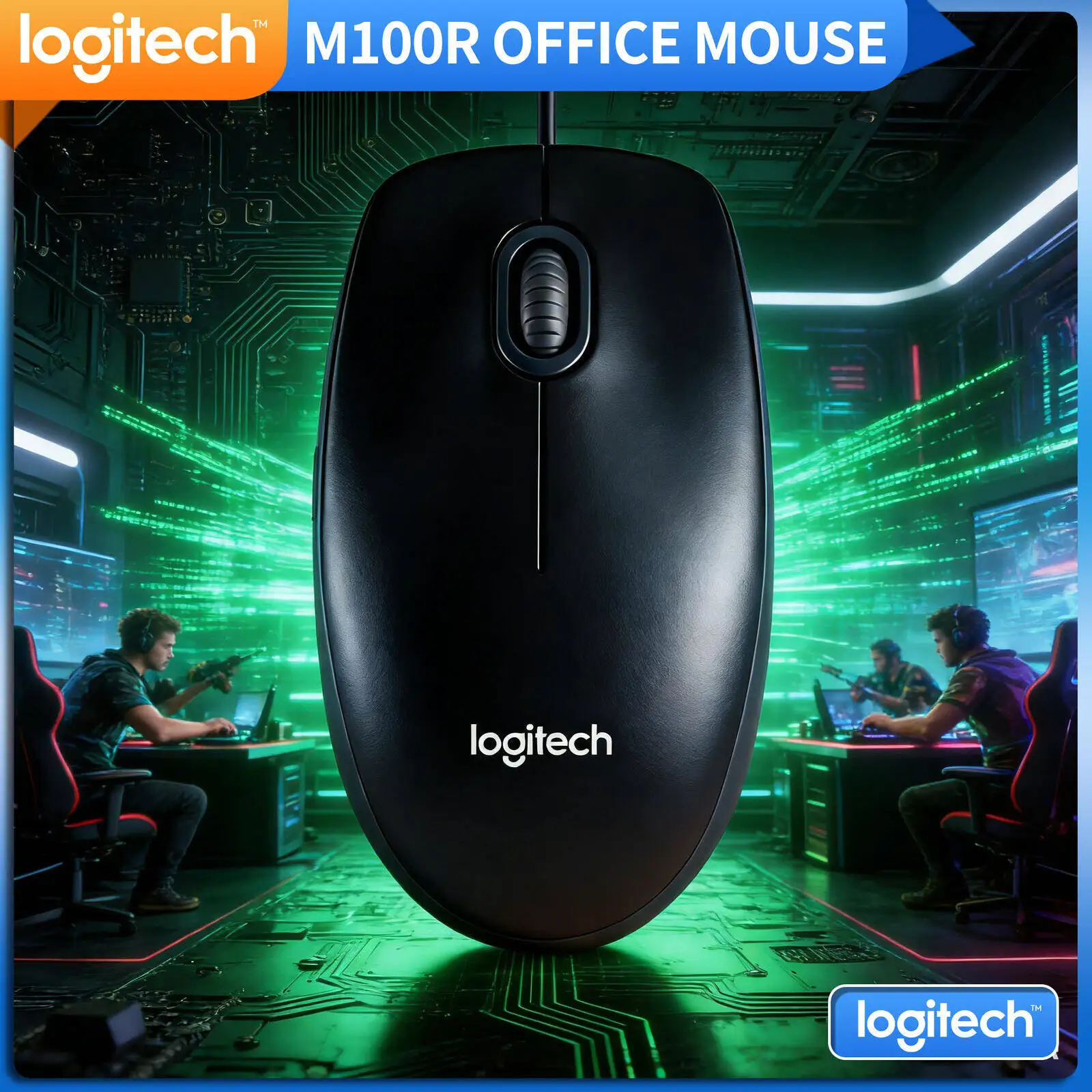 

Надежная проводная оптическая мышь Logitech M100R USB с сенсором 1000DPI, мгновенным распознаванием, функцией Plug and Play для офиса, дома, школы, ноутбука, ПК