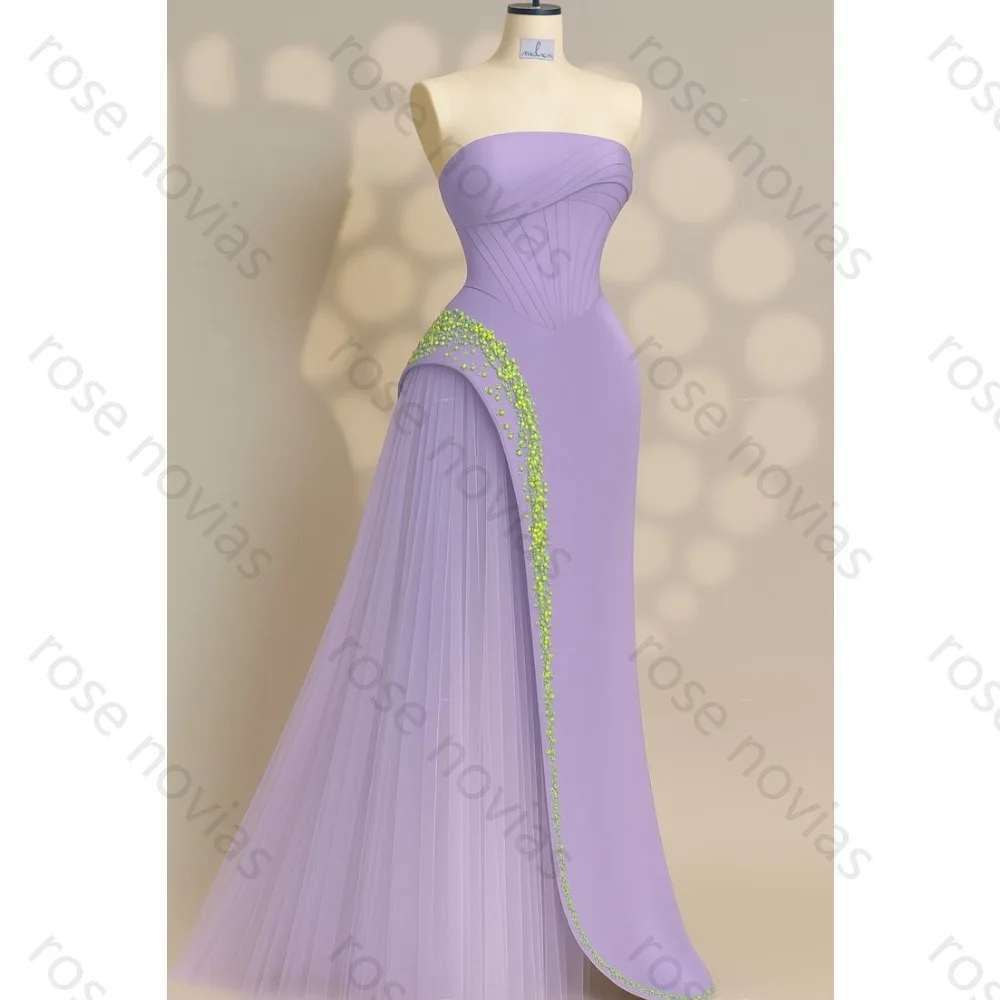 Maßgeschneidertes 2026 Bestseller Lavendel Abendkleid Trägerloses Korsett Tüll Strass Perlen Meerjungfrau Maxikleid Damen Ballkleid