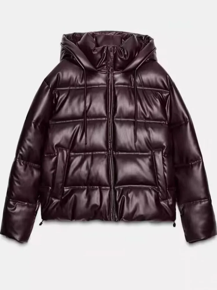 새로운 가을 겨울 여성 출퇴근용 인조 가죽 따뜻한 두꺼운 긴 소매 후드 코튼 재킷 아우터웨어 30234 한국 스타일 루즈핏