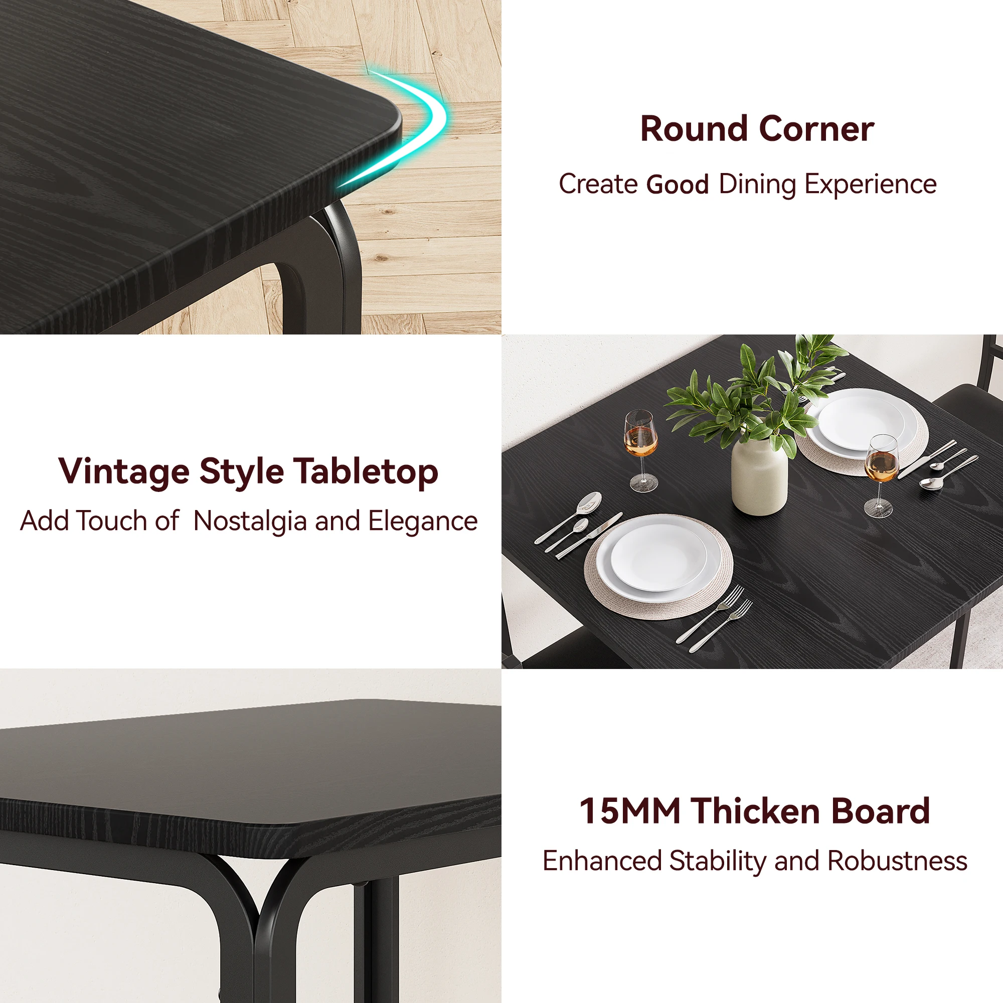 3-teiliges kleines Esstisch-Set, Küchentisch und 2 gepolsterte Stühle, Tischset, Wohnmöbel für Frühstück, Ecke, Esszimmer – Detail 6