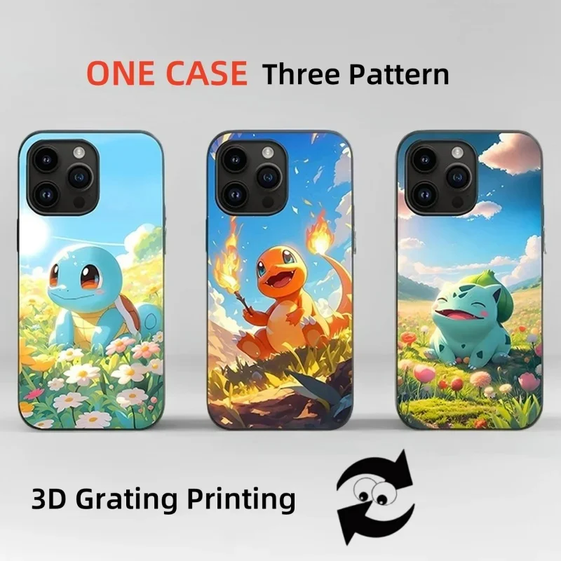 

Anime cartoon P-Pokemon Charizard Blastoise Bulbasaur 3D illusion Phone Case For iPhone 11 12 13 14 15 16 17 Pro Max Plus Cover
