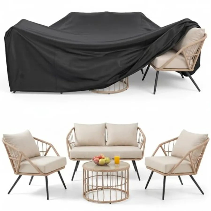 Patio Furniture Cover for Outdoor Sectional Sofa Chair Set, Heavy Duty Waterproof Polyester, Gray, with Air Vents Adjustable St