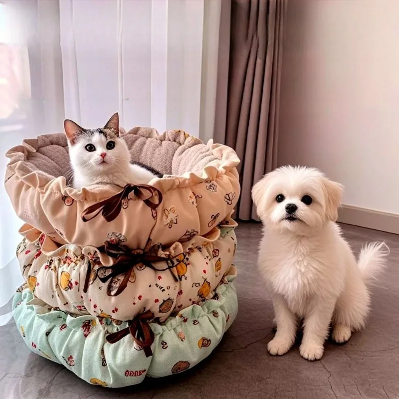 

Чехол для собачьей лежанки в форме цветка с эластичным краем, моющийся, с милым рисунком собаки, для маленьких и средних лежанок для животных