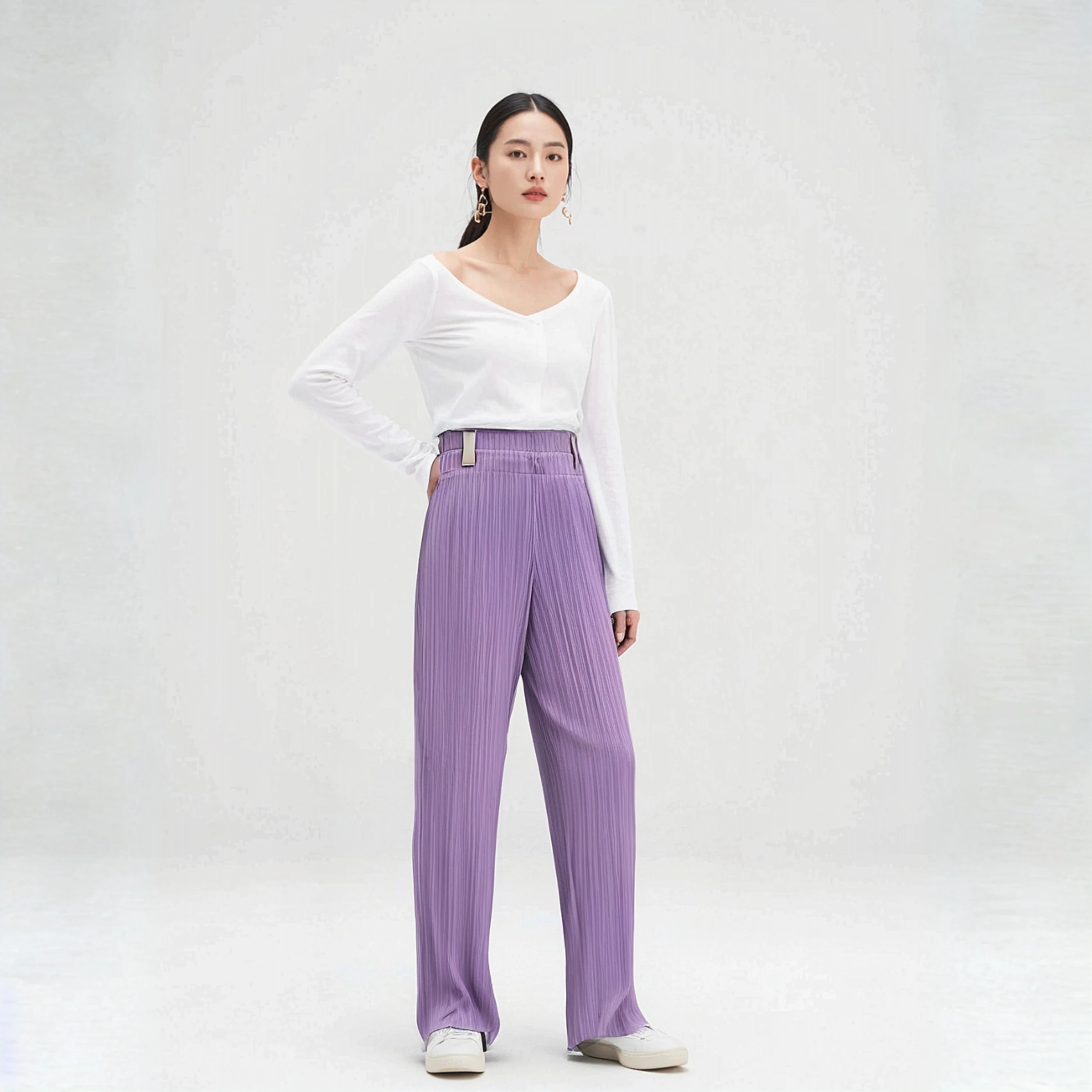 

Miyake Pleated Solid Color Pleated Ankle Pants Women's Summer New Versatile Elastic Waistband Small Leg Cropped Pants Women