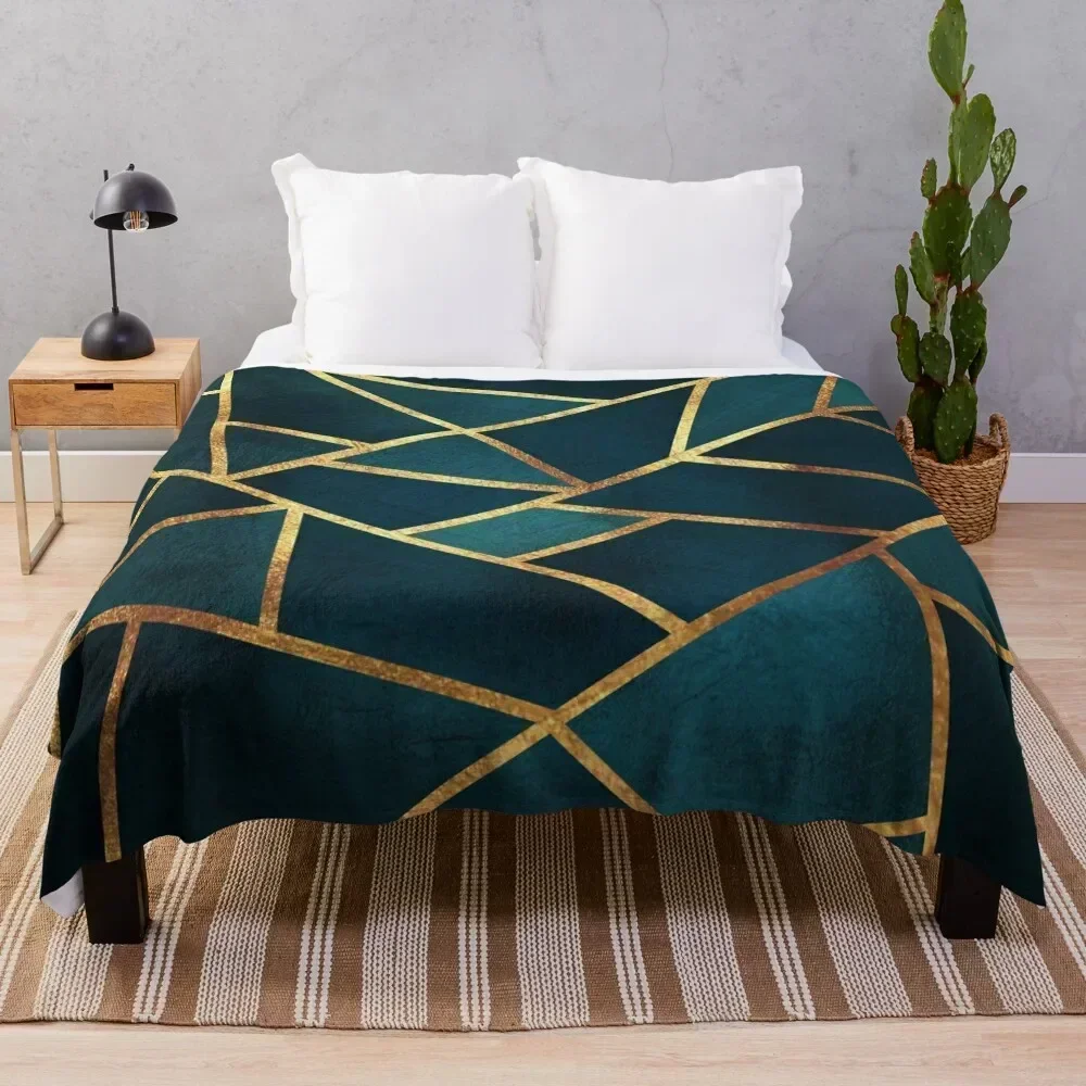 Midnight Green Gold Stone Geometric Throw Blanket Multi Use Warm Blanket for Living Room Bedroom