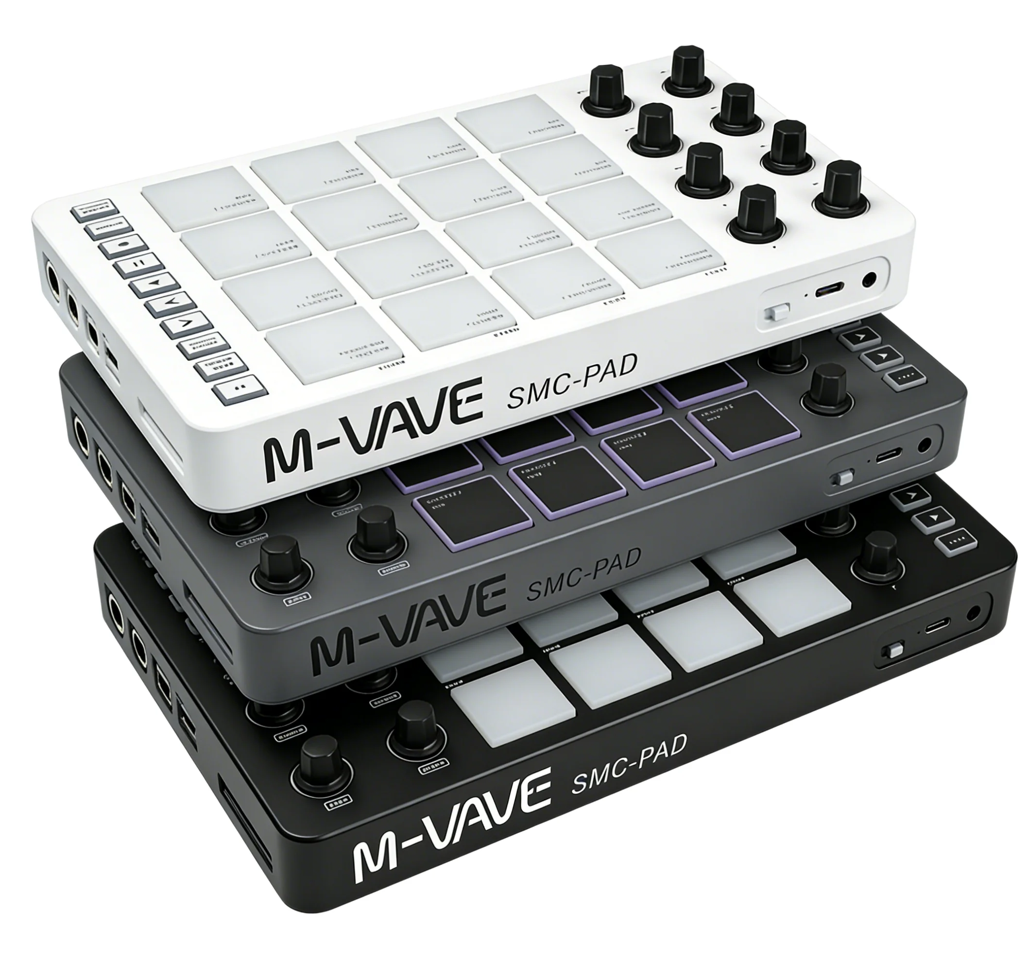 M-VAVE SMC-PAD Compact Wireless MIDI Controller, 16 Pads, 8 Knobs, RGB Backlight, USB-C, Suitable for Home Studio