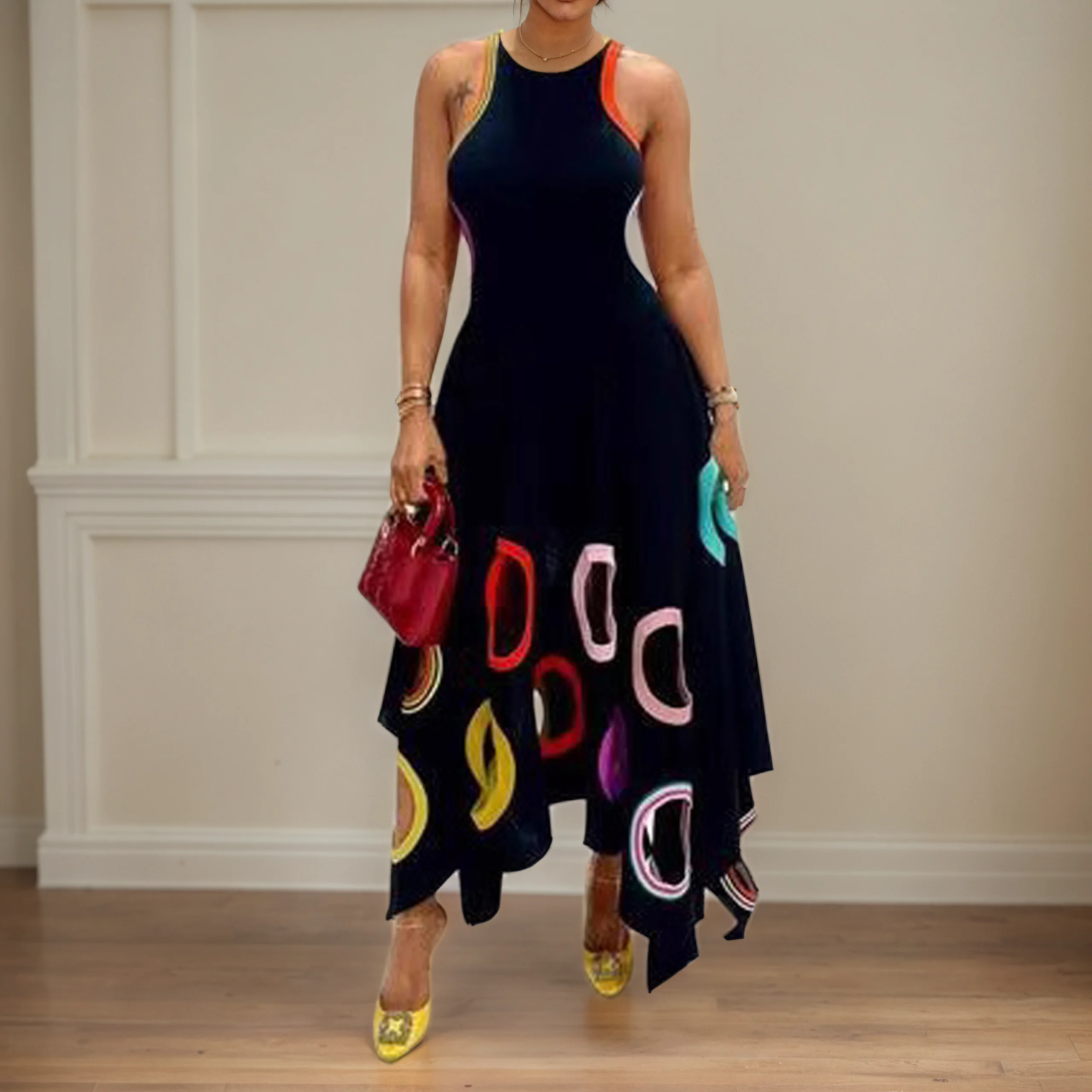 Summer Evening Dresses Luxury Party for Women 2025 New Sleeveless Women Contrast Color Hollow Prom Birthday Dresses - Image 2