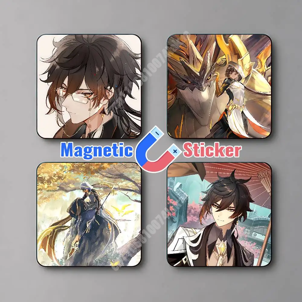 Genshin Impact Zhongli Geo Archon Magnetic Sticker Reflective Fridge Decal for Metal Surfaces Magnet Sign