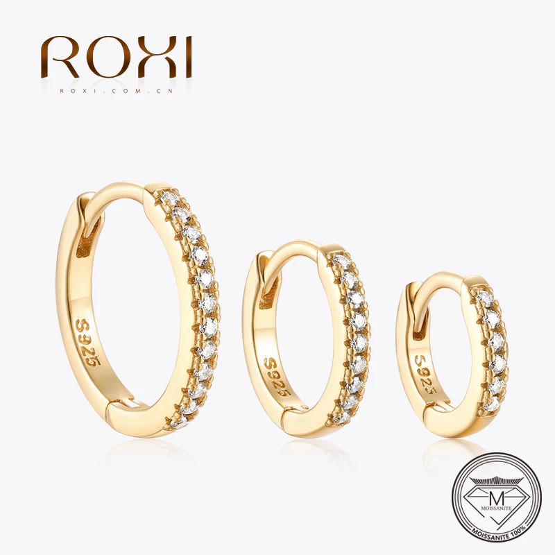 ROXI Real 925 Sterling Silver Moissanite Diamond Earring Set Classic 3PC 6/8/10mm Size Hoop Earrings For Women  Ear Buckle 925