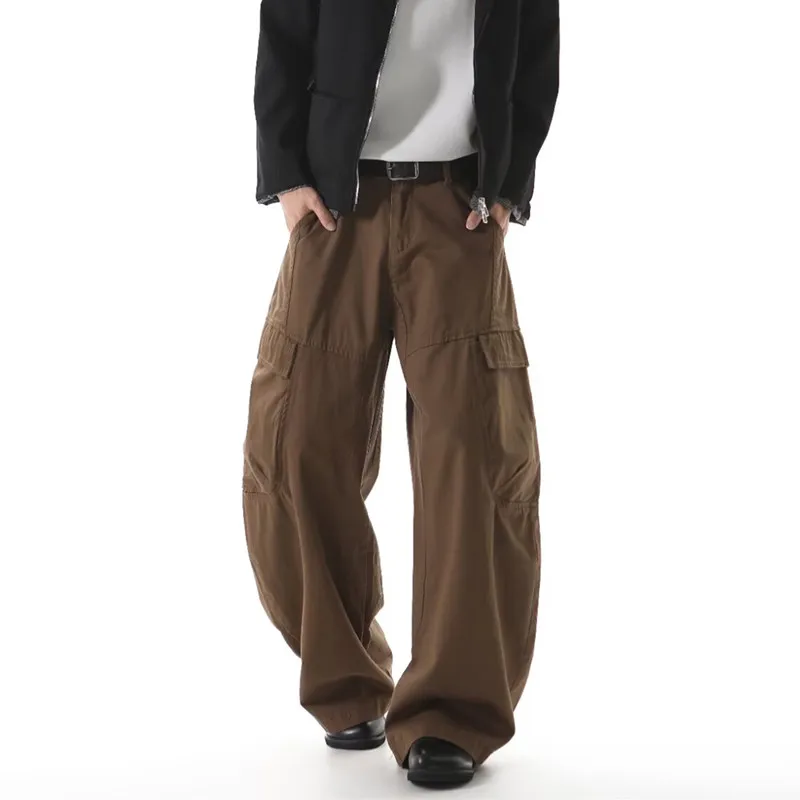 2025 American Retro Y2K Style Brown Baggy Cargo Jeans Pants For Men Clothing Wide Leg Casual Cotton Long Trousers Pantalon Homme