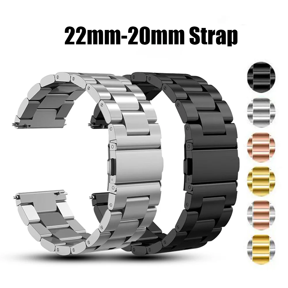 سوار فولاذي غير قابل للصدأ لساعة سامسونج جالاكسي 7-FE-6-5 pro-4-كلاسيك 22 مللي متر-20 مللي متر سوار معدني amazfit GTS/GTR 4-3-2e/حزام صغير