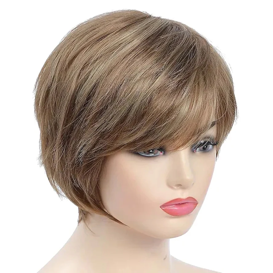 Perruque de cheveux synthétiques sans capuchon pour femme, perruque courte coupe Pixie, perruque de costume naturelle droite