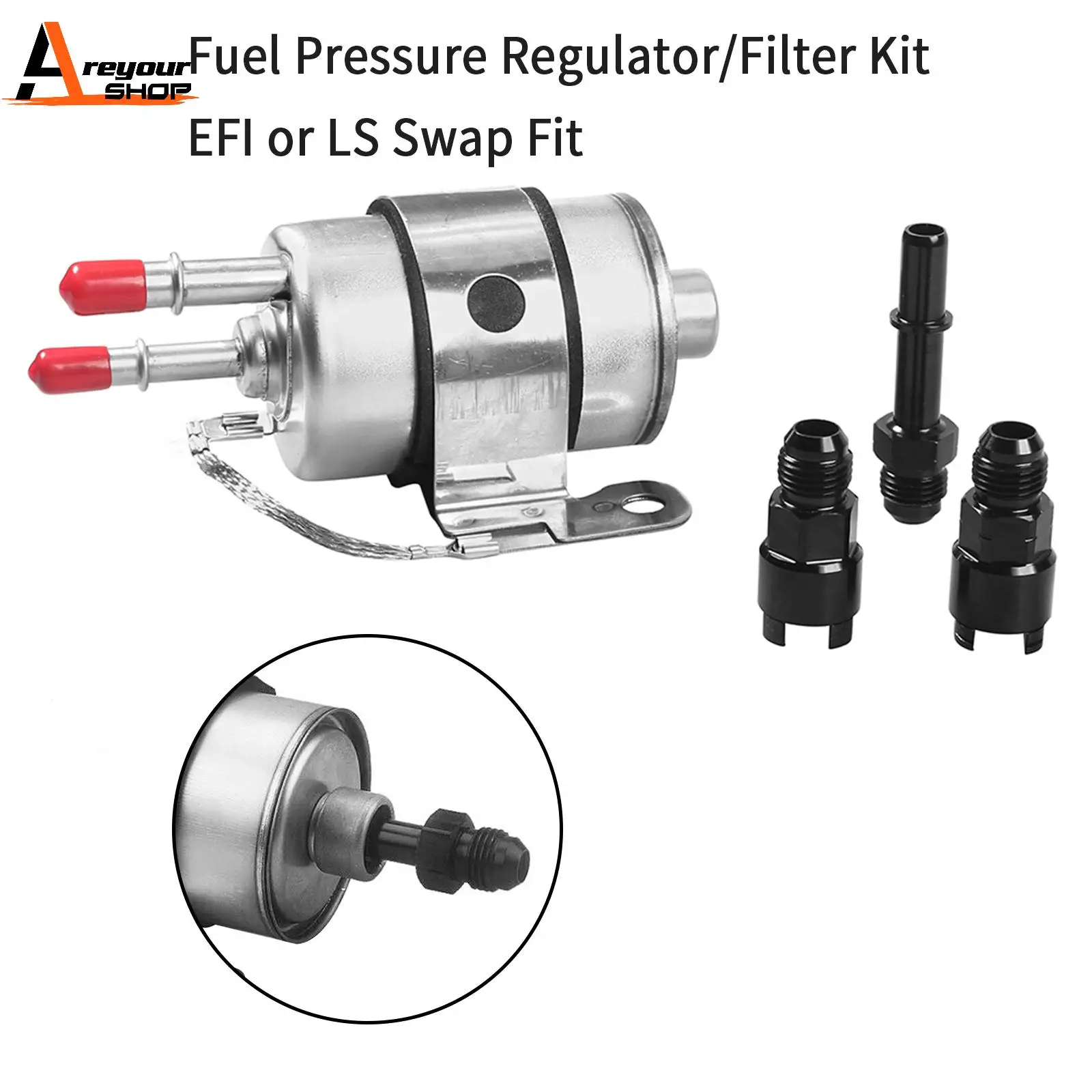 Areyourshop Fuel Pressure Regulator/Filter Kit AN6 fittings EFI or LS Swap Fit For C5 Corvette