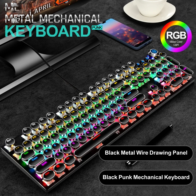 K88 Knob Version With 104 Keys And 26 Lighting Modes Mechanical Game Keyboard Switch Blue Wired Mixed Backlight Computer