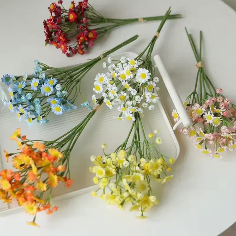 Flor artificial de manzanilla, flor falsa de margarita pequeña para mesa de comedor europea, decoración para el hogar y exteriores, flor de seda de crisantemo Ono