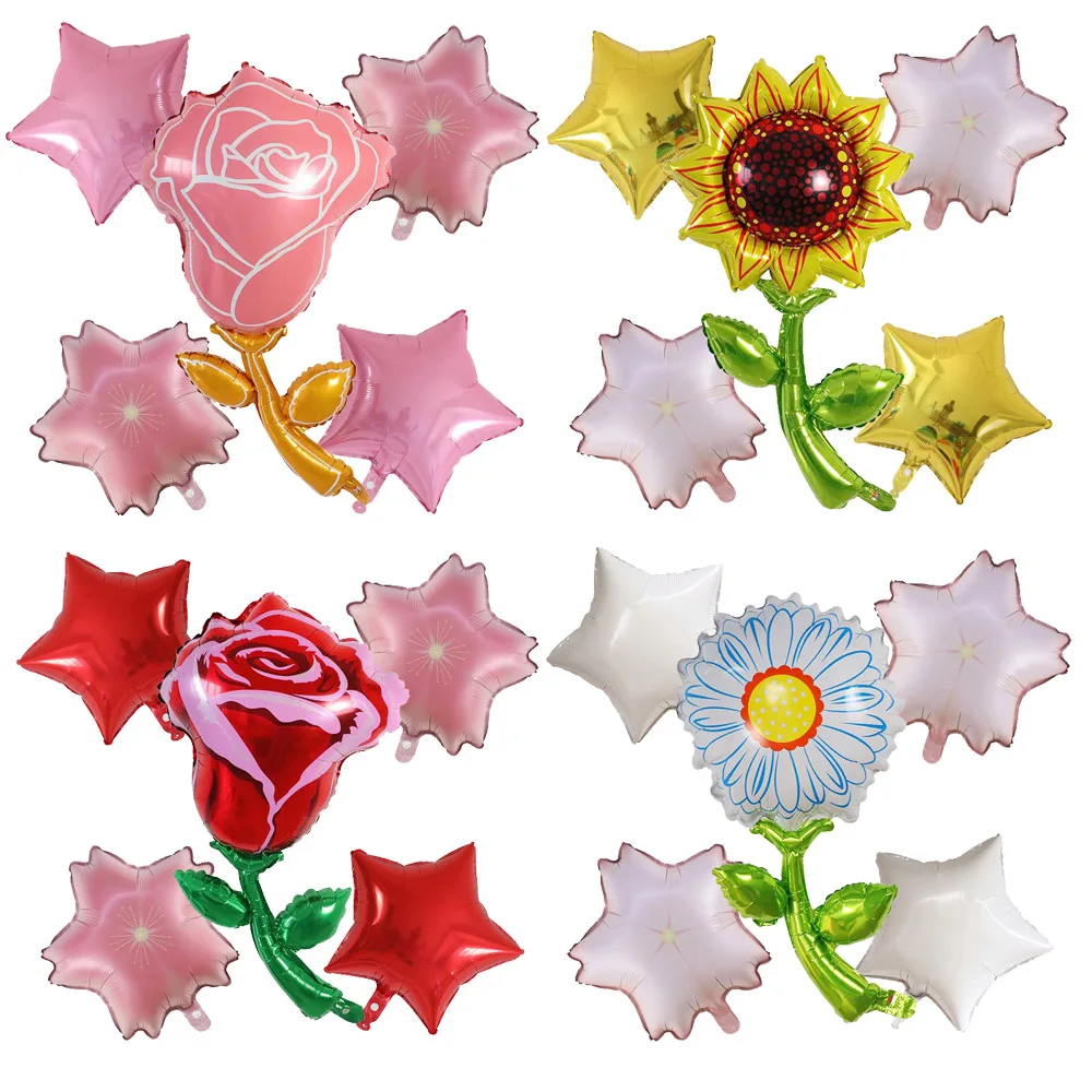 

Rose Flower Foil Balloons Valentines Day Gift Roses Bouquet Balloons Anniversary Bridal Room Wedding Party Decorations Kids Toys