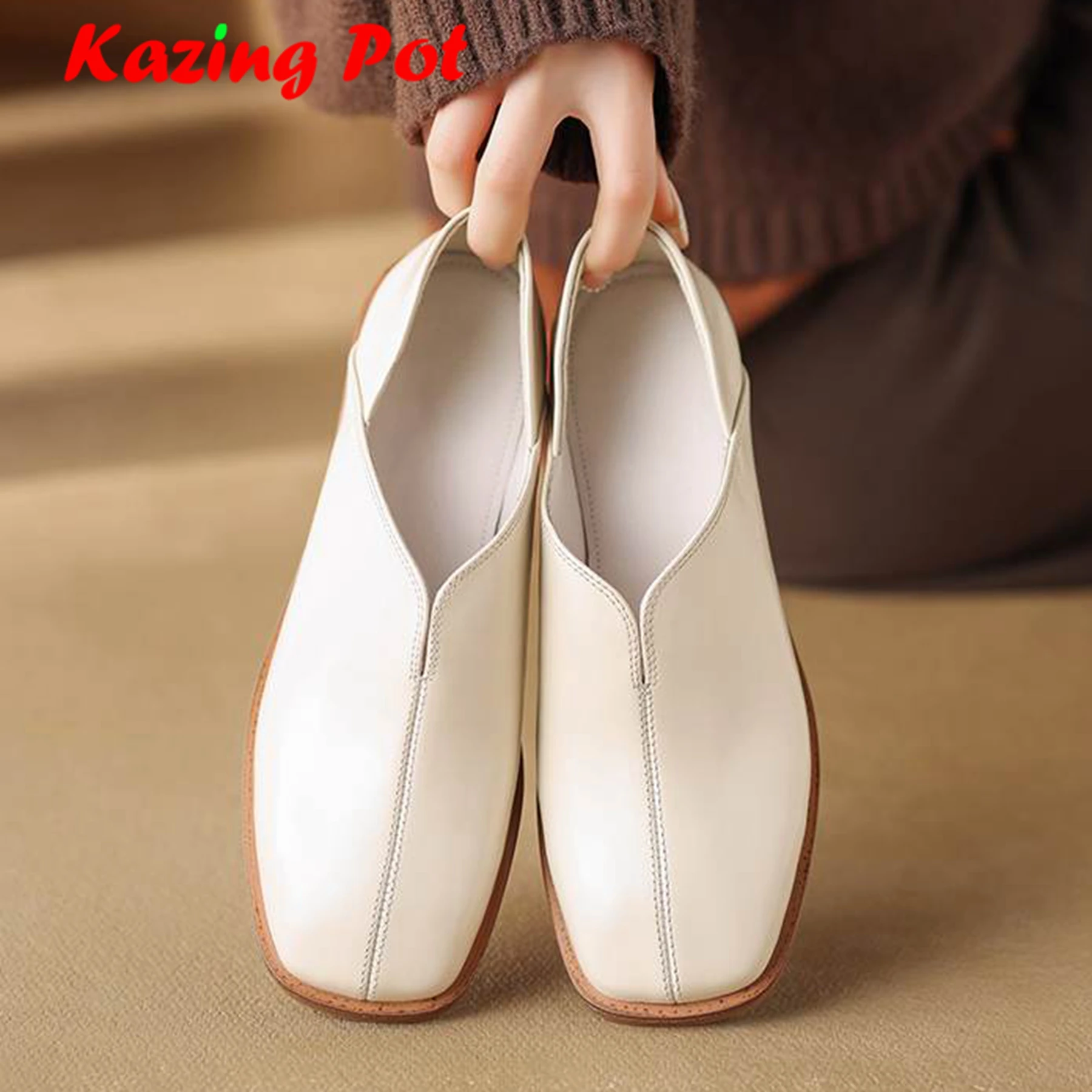 

Krazing Pot 2024 Cow Leather Low Heels Square Toe Gorgeous Retro Vintage Fashion Women British School Office Lady Loafers Pumps