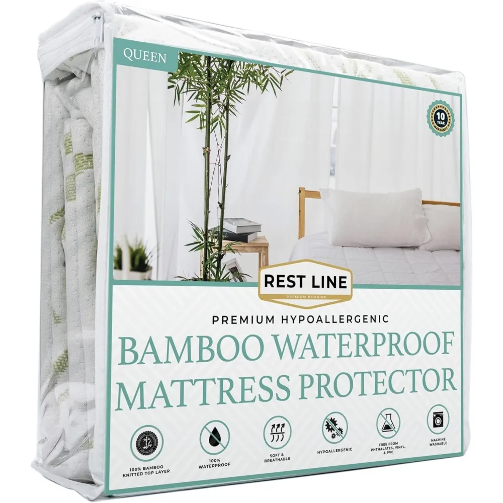 Queen Size Waterproof Bamboo Mattress Protector Hypoallergenic Cooling Soft Breathable Deep Pocket