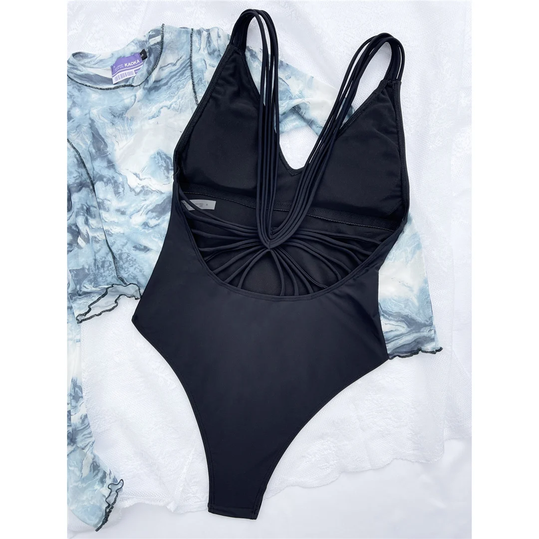 Sexy 3-Farben V-Ausschnitt Trägerloses Badeanzug mit hohem Beinausschnitt und rückenfreiem Design für Damen, einteiliger Badeanzug, Damen-Badebekleidung, Badeanzug für Damen V4432 – Detail 21