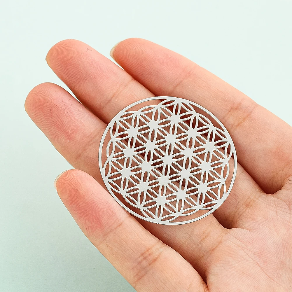 5pcs 40mm Vintage Flower of Life Pendants Steel Hollow Charms DIY Necklace Earring Supplies Jewelry Making Finding Accessories