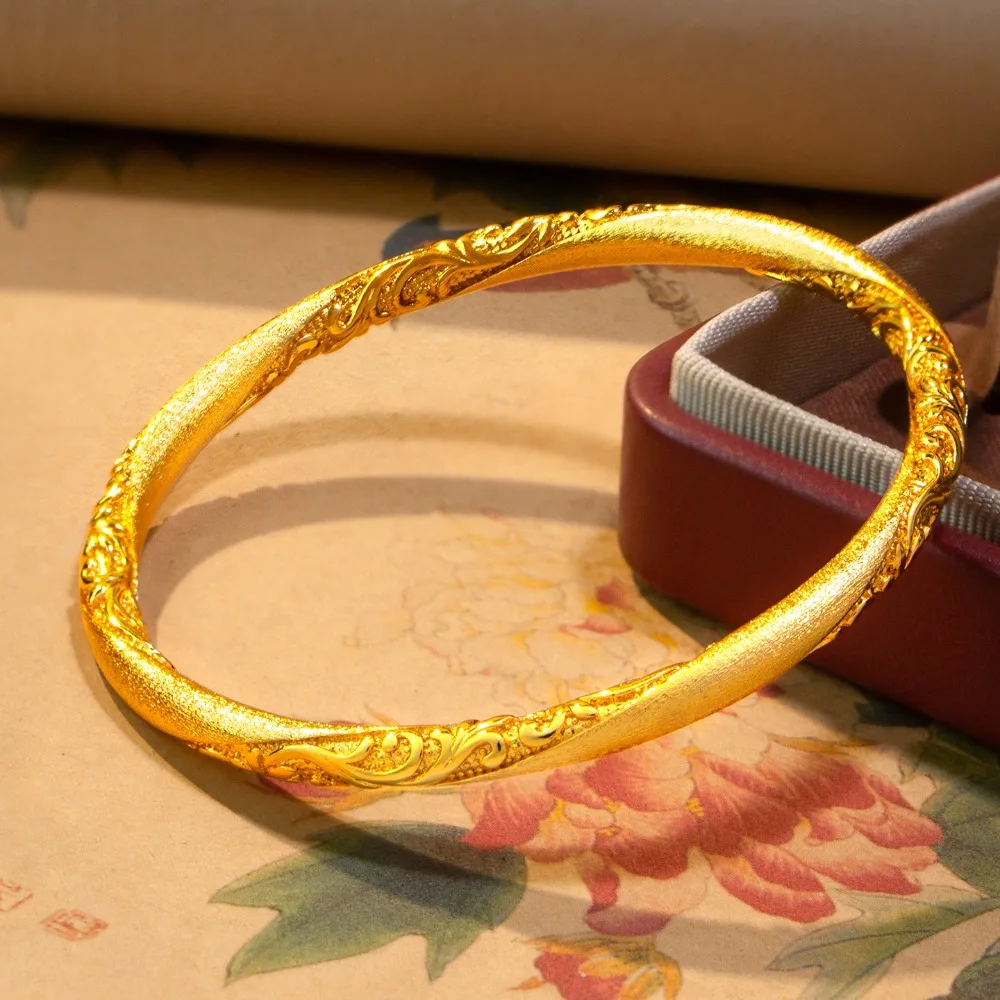Inherits the curled grass pattern bracelet simple fashion Xiangyun pattern closed mouth element ring bracelet 9999gold