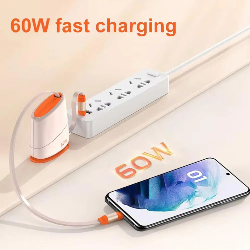 Convenient Single Pull Fast Charging Data Cable 60w High Data Desktop Retractable Fast Charging Cable Current Fixed Charger D1f4