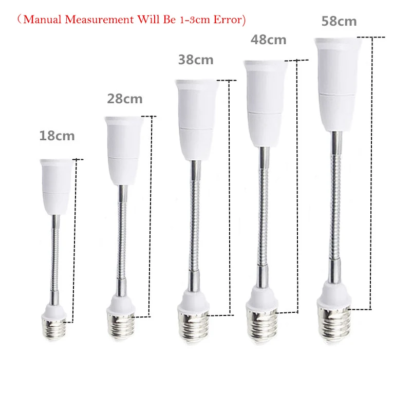 E27 LED Light Bulb Base E27 to E27 Socket Flexible Extension Light Holder Converters Lamp Adapter EU US 18cm/28cm/38cm/48cm/58cm