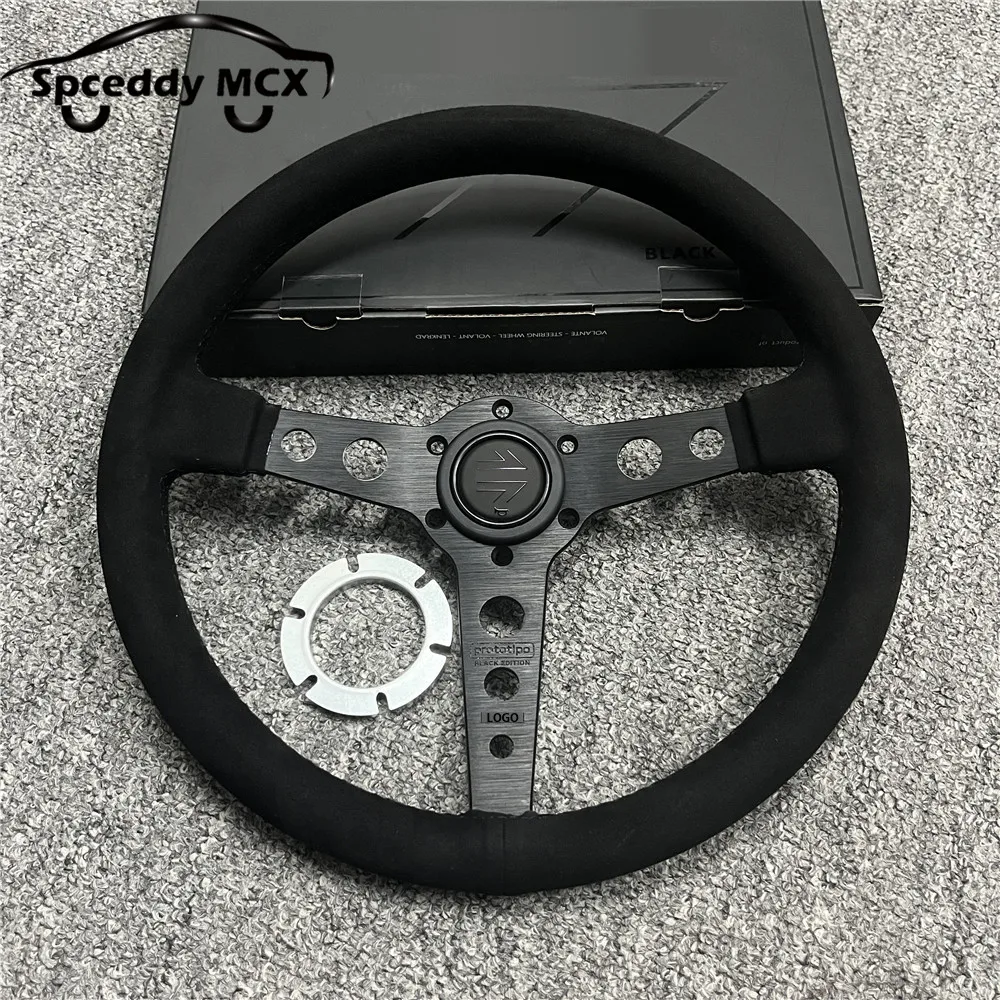 JDM P5 Black Edition Prototipo Steering Wheel Suede Leather Genuine Leather 14inch 350mm Racing Sport Wheel Flat 2410MOBEP5